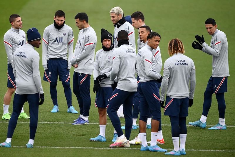 PSG players at training ahead of their game with Rennes. AFP