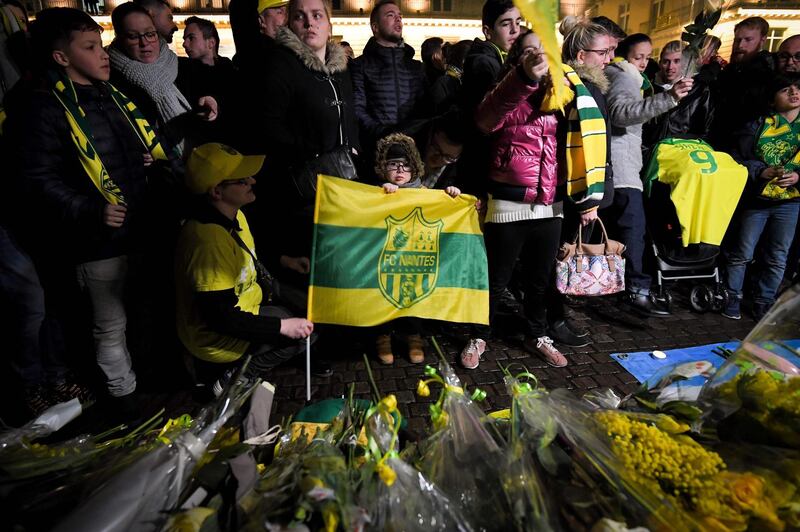 Nantes supporters gather in Nantes after it was announced that the plane Argentinian forward Emiliano Sala was flying on vanished. AFP
