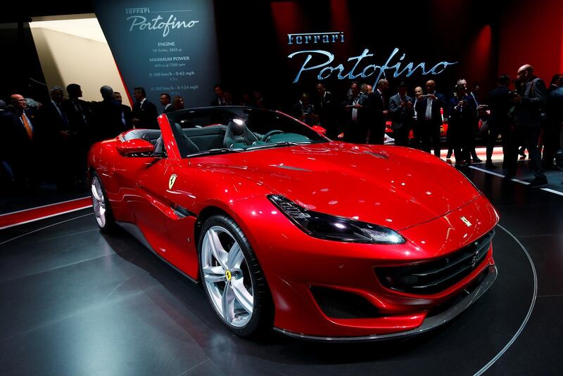FILE PHOTO: The new Ferrari Portofino is displayed during the Frankfurt Motor Show (IAA) in Frankfurt, Germany September 12, 2017. REUTERS/Ralph Orlowski/File Photo