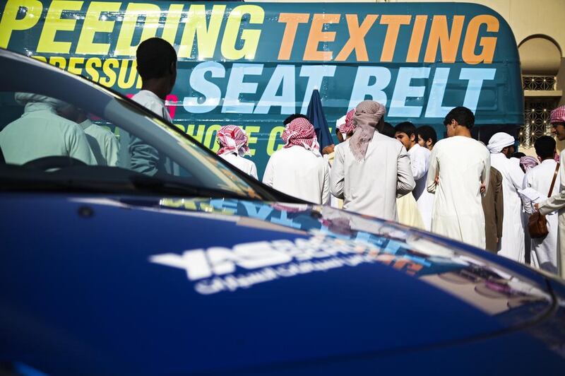 Yasalam, in October 2012, had a campaign in Abu Dhabi to remind students of how they should behave when driving. Lee Hoagland / The National