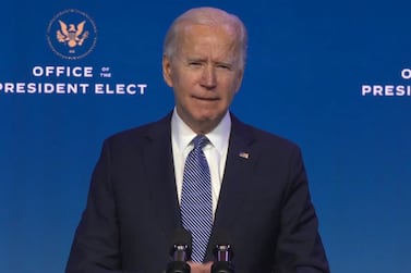 US president-elect Joe Biden speaking from Wilmington, Delaware, on January 7, 2021. EPA