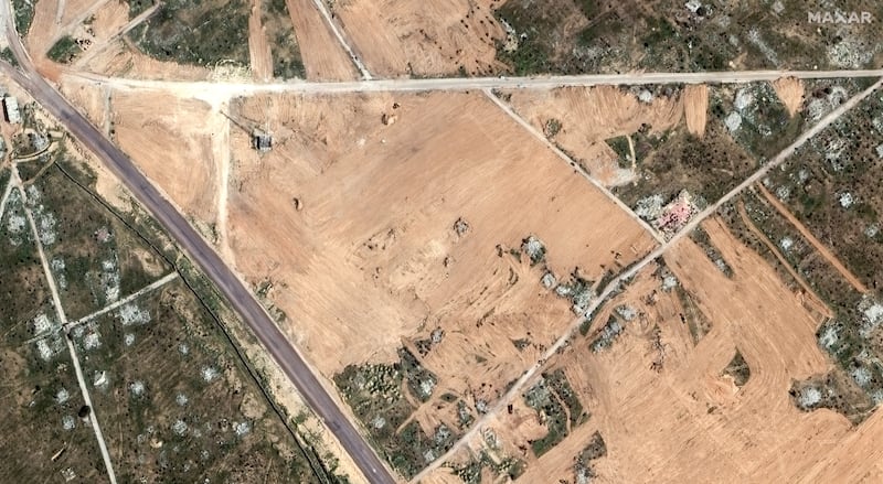 Satellite images show construction on the Egyptian side of the border. Maxar Technologies via Reuters