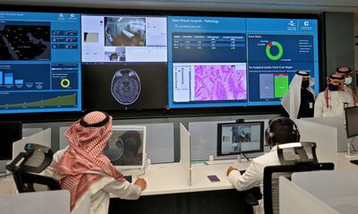 Health staff at work at Seha Virtual Hospital in Riyadh, Saudi Arabia, last year. AFP