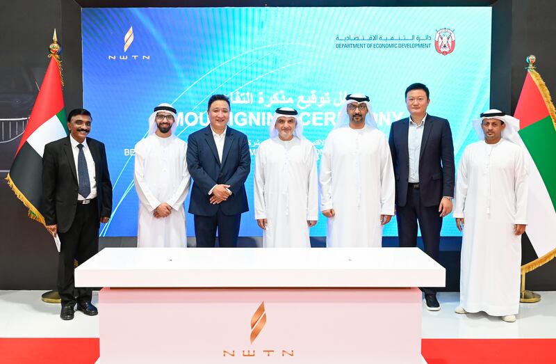 The agreement was signed by executives from NWTN and the Industrial Development Bureau, a unit of the Abu Dhabi Department of Economic Development. Photo: Added