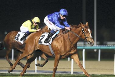 Magic Lily ridden by William Buick wins the Balanchine during Dubai World Cup Carnival Week 7 at Meydan. Chris Whiteoak / The National