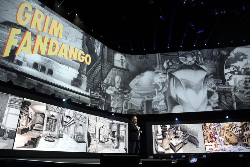 The game ‘Grim Fandango’, which will be remastered for PS4 and PS Vita, is displayed at the Sony PlayStation press conference. Michael Nelson / EPA