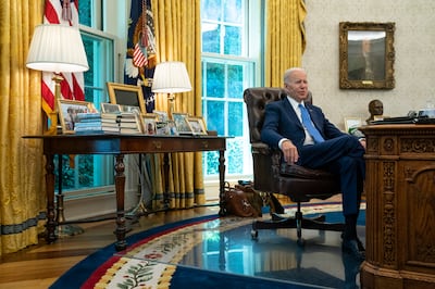 President Joe Biden sits in the Oval Office of the White House in June 2022. AP Photo
