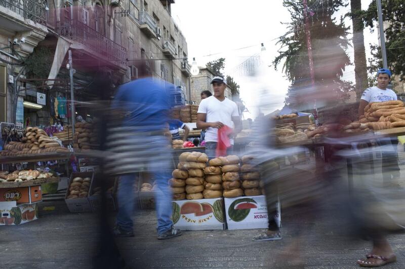 Ka’id Razem’s bread stall in east Jerusalem at Damascus gate.
