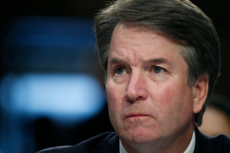 FILE - In this Sept. 6, 2018, file photo, President Donald Trump's Supreme Court nominee, Brett Kavanaugh testifies before the Senate Judiciary Committee on Capitol Hill in Washington, for the third day of his confirmation hearing to replace retired Justice Anthony Kennedy. Christine Blasey Ford, the woman accusing Kavanaugh of sexual misconduct when they were teenagers has come forward to The Washington Post. (AP Photo/Alex Brandon, File)