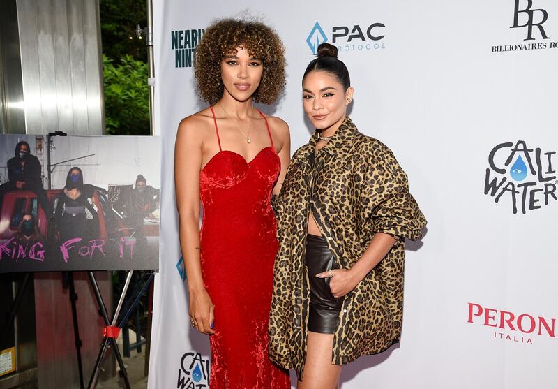 Actors Alexandra Shipp, left, and Vanessa Hudgens pose together at a special screening of 'Asking For It' at the SVA Theatre on Saturday, June 12, 2021, in New York. AP