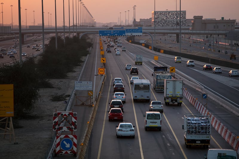 ABU DHABI, UNITED ARAB EMIRATES, Dec. 8, 2013:   
Evening traffic flows smoothly on the E11 highway near Al Raha Beach on Sunday, Dec. 8, 2013. A new Abu Dhabi - Dubai highway has been announced. it is an extension to Mohammad Bin Zayed Road; from Saih Shuaib area, Al Maha Forest and Khalifa Industrial Zone Abu Dhabi (Kizad), to join up with the Sweihan Road (E20)
(Silvia Razgova / The National)

Section: National
Reporter: James Langton
Usage: embargoed, restricted *** Local Caption ***  SR-131208-E1108.jpg