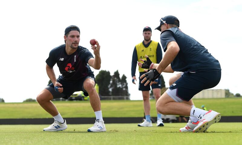 Rory Burns of England catches a ball during training. Getty