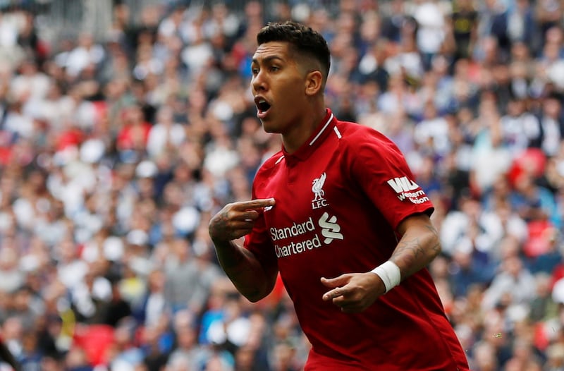 Soccer Football - Premier League - Tottenham Hotspur v Liverpool - Wembley Stadium, London, Britain - September 15, 2018  Liverpool's Roberto Firmino celebrates a goal which is later disallowed for offside  Action Images via Reuters/Paul Childs  EDITORIAL USE ONLY. No use with unauthorized audio, video, data, fixture lists, club/league logos or "live" services. Online in-match use limited to 75 images, no video emulation. No use in betting, games or single club/league/player publications.  Please contact your account representative for further details.