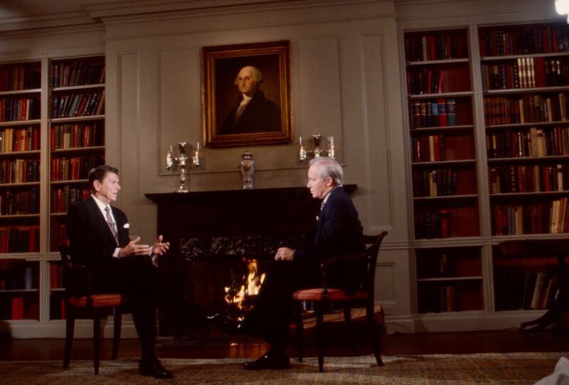President Ronald Reagan being interviewed by Frank Reynolds for ABC News in 1981. Getty Images