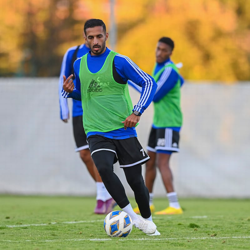 UAE striker Ali Mbakhout trains in Austria ahead of the team's friendly match against Paraguay. Photo: UAE FA