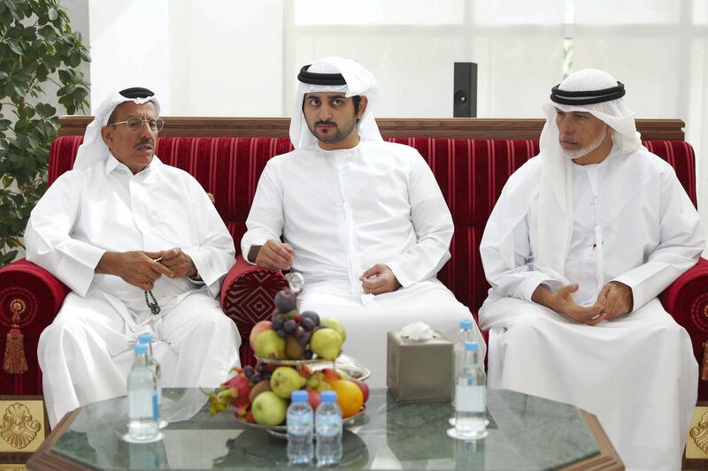 Sheikh Maktoum bin Mohammed, Deputy Ruler of Dubai, offers his condolences to the Al Habtoor family in 2018. WAM