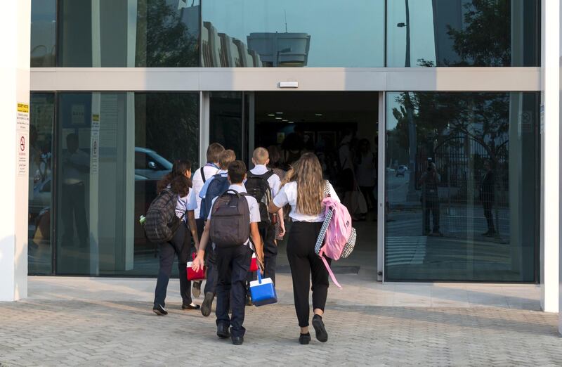 Abu Dhabi, UAE - September 10, 2017 - Students of British School of Al Khubairat arrive for their first day of the new year - Navin Khianey for The National