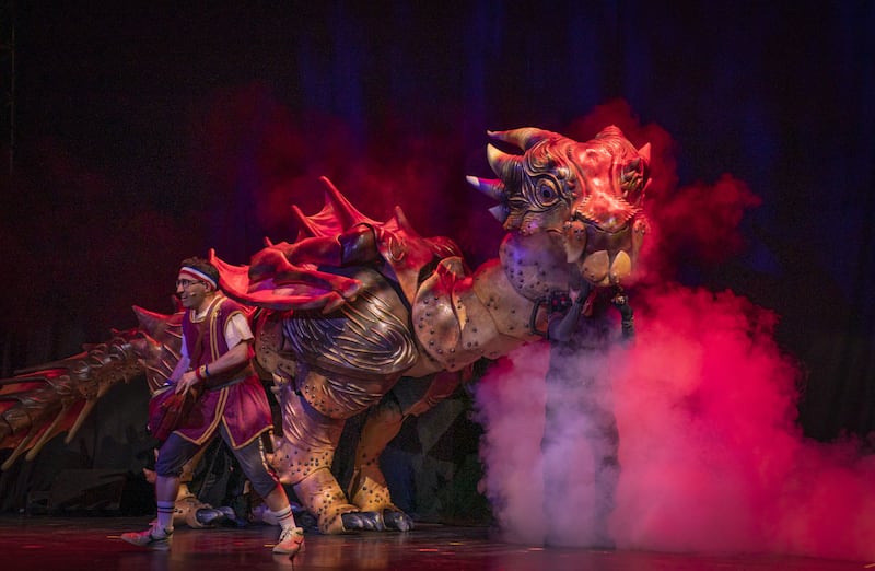 Performers from the show Dragons and Mythical Beasts. PA