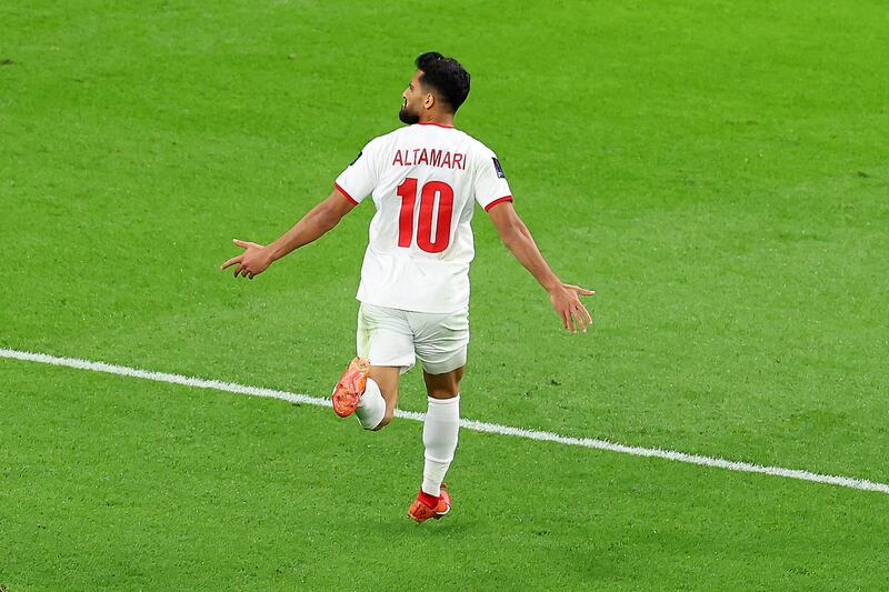 Musa Al Taamari of Jordan after scoring their second goal. Getty Images