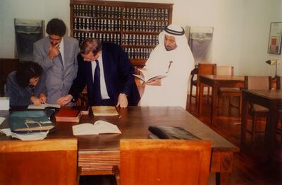 The Ruler of Sharjah during his search of the manuscripts in the Municipal Library of Porto in 2000 