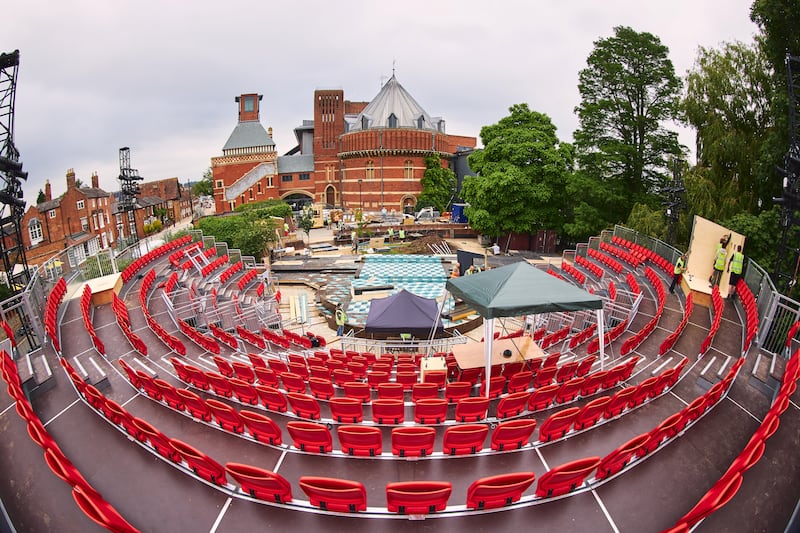 The construction site for the Lydia & Manfred Gorvy Garden Theatre, where the Royal Shakespeare Company have launched their latest production