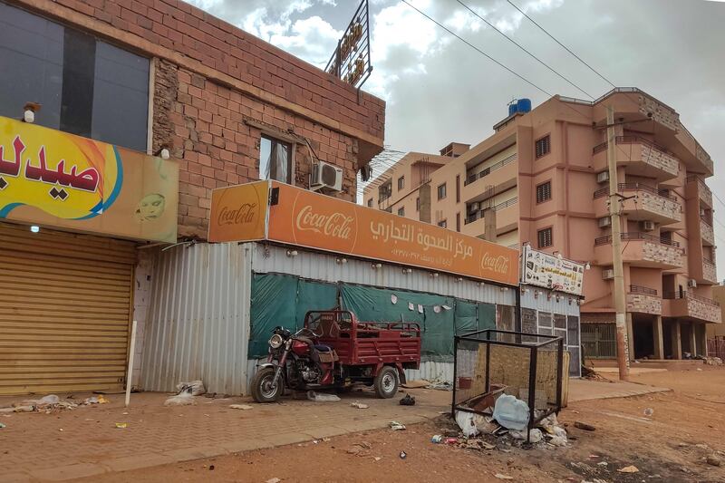 A closed pharmacy and shops in the south of Khartoum as battles rage in the capital between the army and paramilitaries. AFP