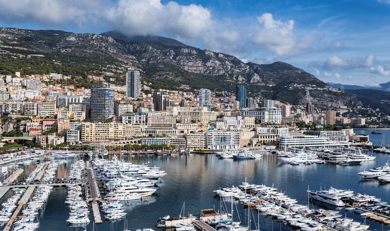 MONACO-VILLE, MONACO, PORT HERCULE - 2017/10/10: Panoramic overview of Port Hercule in Monaco. (Photo by John Greim/LightRocket via Getty Images)