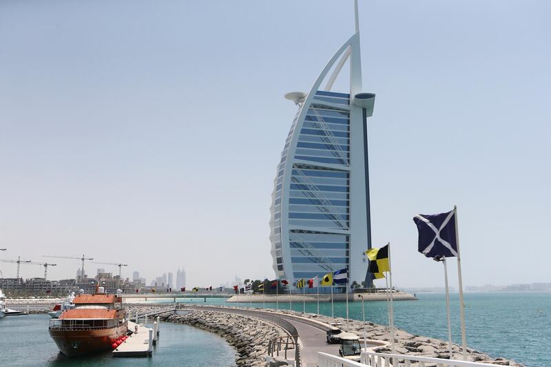 Dubai , UNITED ARAB EMIRATES. July 28, 2015  - Stock photograph of the Burj Al Arab in Dubai, July 28, 2015. (Photo by: Sarah Dea/The National, Story by: Standalone, Stock)
 *** Local Caption ***  SDEA280715-STOCK_hotel01.JPG