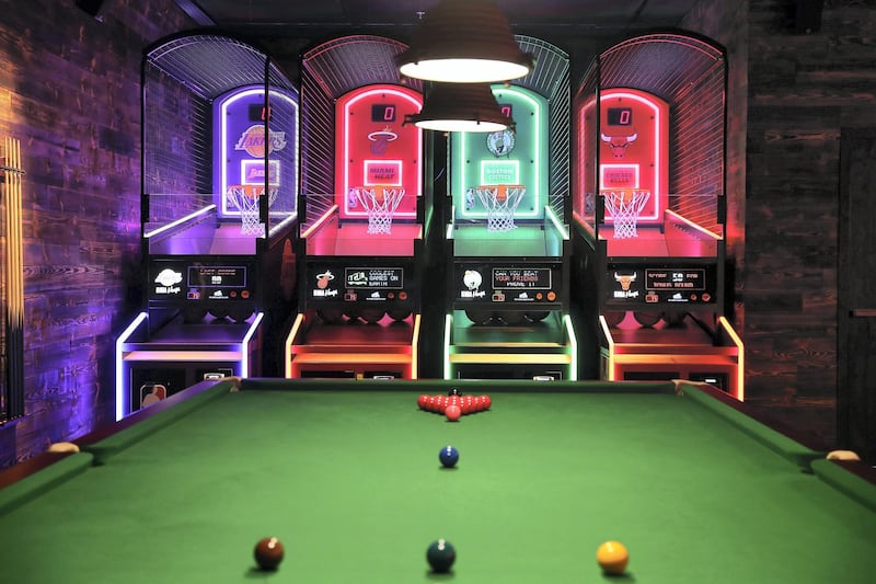DUBAI, UNITED ARAB EMIRATES , September 27 – 2020 :- View of the pool and snooker table at the Brass Monkey, new dining and entertainment destination on the Bluewaters Island in Dubai.  (Pawan Singh / The National) For Lifestyle/Online/Instagram. Story by Janice Rodrigues 