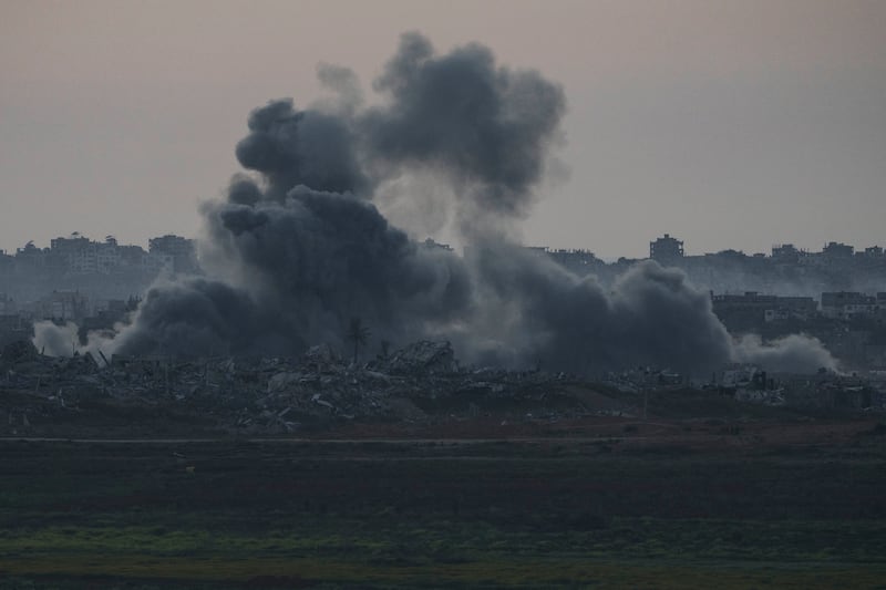 Smoke rises following an explosion in Gaza, as seen from southern Israel. AP