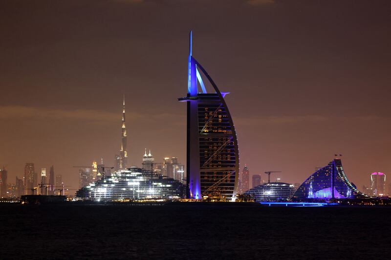 The Dubai skyline. Output in the non-oil business sector of the emirate rose sharply in April. AFP