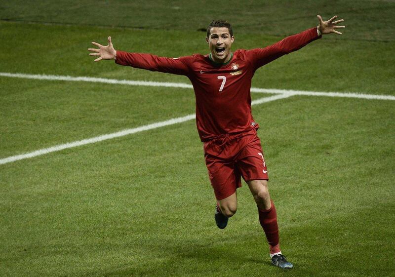 Cristiano Ronaldo celebrates after one of his three goals on Tuesday. Pontus Lundahl / Reuters / TT News Agency