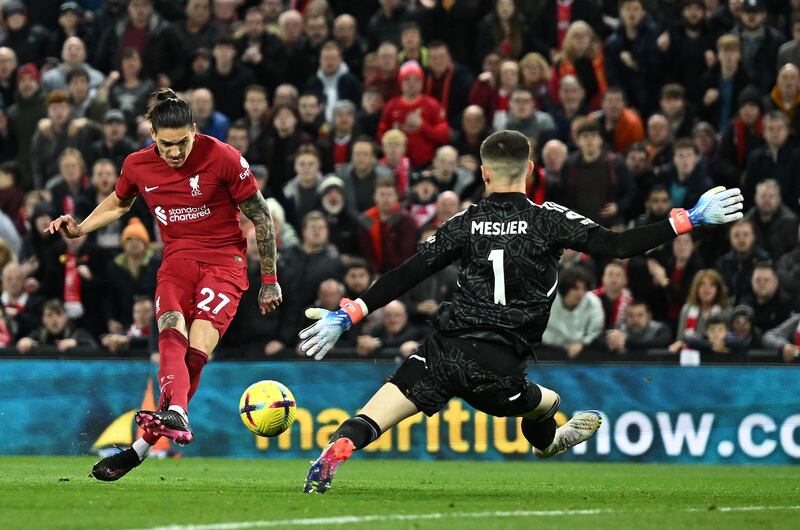 Darwin Nunez - 5. The Uruguayan needs to lose his unfortunate knack of hitting the goalkeeper. He also needs to develop better decision-making. AFP