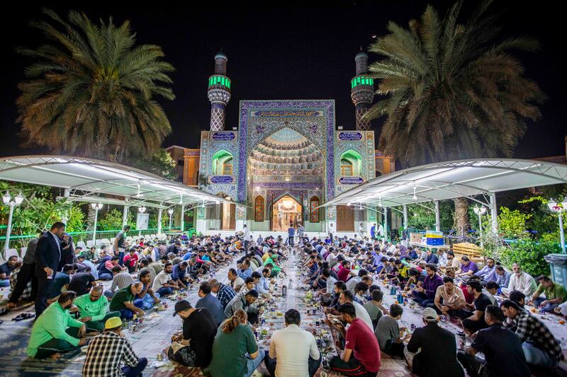 Iftar at Imam Hussein Mosque in Al Satwa, Dubai.  Leslie Pableo for The National