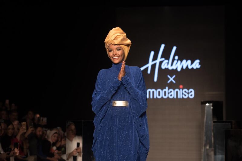 Halima Aden launched her own line of headscarves at Modanisa Istanbul Fashion Week in 2019.