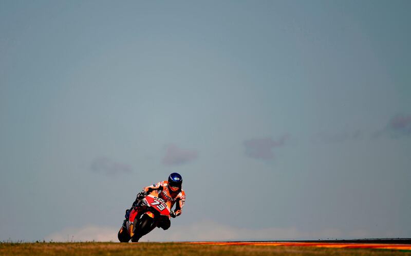 Repsol Honda Team's Spanish rider Alex Marquez takes a curve during the first free practice session of the MotoGP race of the Grand Prix of Teruel at the Motorland circuit in Alcaniz.  AFP