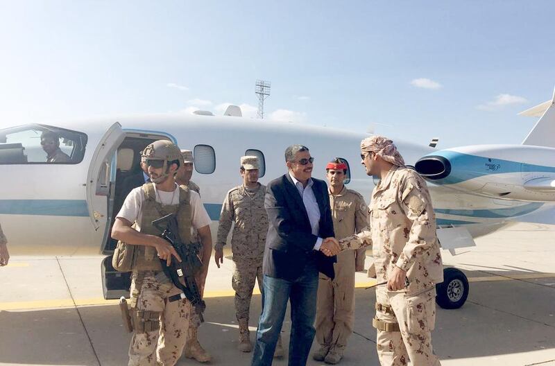  Yemeni Vice-President and Prime Minister, Khalid Bahah, arrives back in Aden on Tuesday 26, January. (Wam)