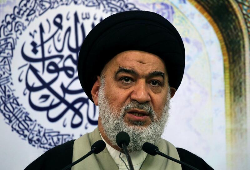 Iraqi cleric Ahmed al-Safi delivers a sermon during Friday prayers at the Imam Hussein shrine in the holy city of Kerbala, Iraq February 7, 2020. REUTERS/Abdullah Dhiaa al-Deen