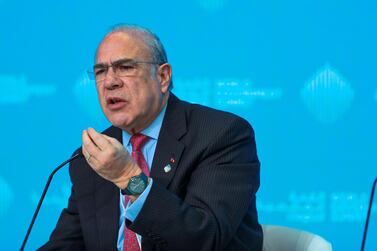 Jose Angel Gurria, secretary general of the OECD, speaking during the gender balance forum as part of the World Government Summit in Dubai. Victor Besa / The National