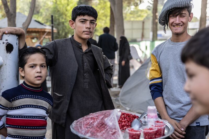 At Shar-e-Naw Park in Kabul, around 200 families still live in the tents they pitched weeks ago. Most parents have taken to begging. Stefanie Glinski / The National