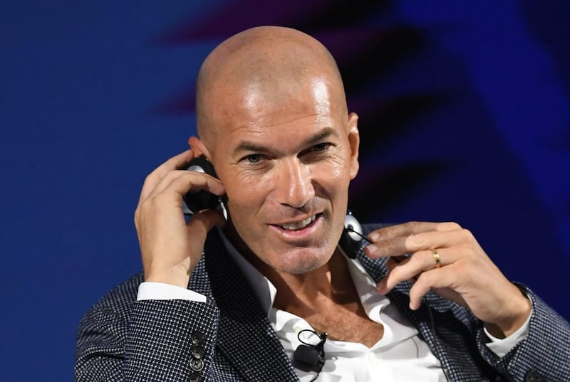 Real Madrid manager Zinedine Zidane speaks during Dubai Artificial Intelligence in Sports (DAIS) conference. AFP