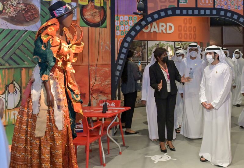 Sheikh Hamdan enjoys a tour of the pavilions.