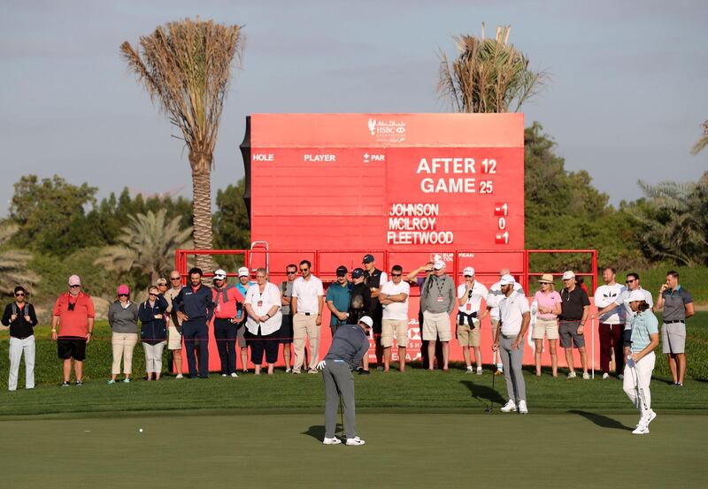 Abu Dhabi, United Arab Emirates - January 18th, 2018: Golfer Rory McIlroy putts at the Abu Dhabi HSBC Championship. Thursday, January 18th, 2018 at Abu Dhabi Golf Club, Abu Dhabi. Chris Whiteoak / The National