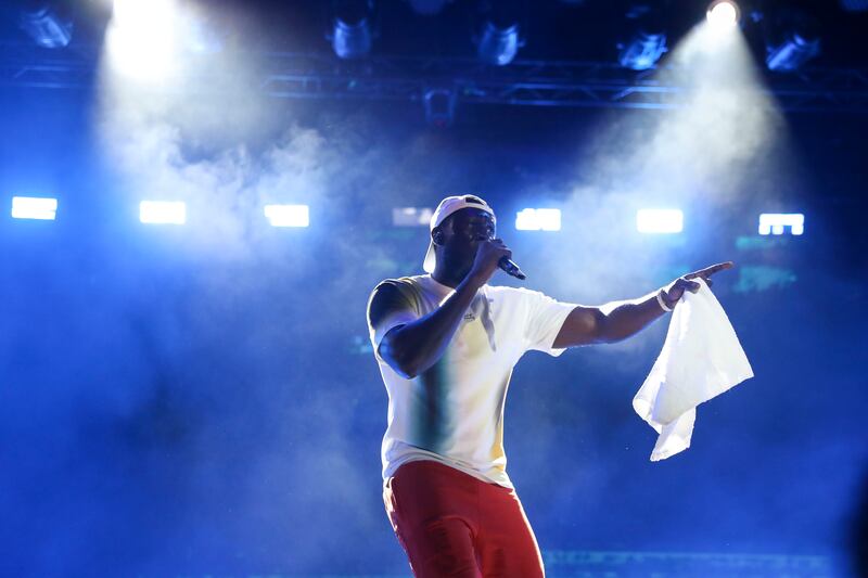 British rapper Stormzy performs at Etihad Park, Yas Island.