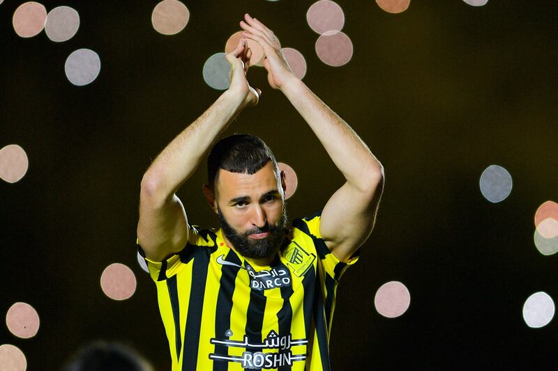 Karim Benzema is unveiled to fans by Saudi Pro League champions Al Ittihad in June 2023. Reuters