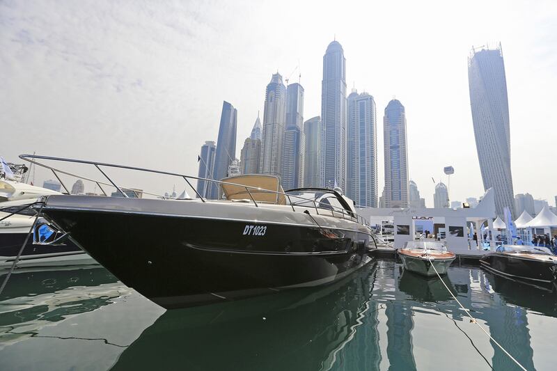 A yacht on display at the Dubai International Boat Show. Sarah Dea / The National