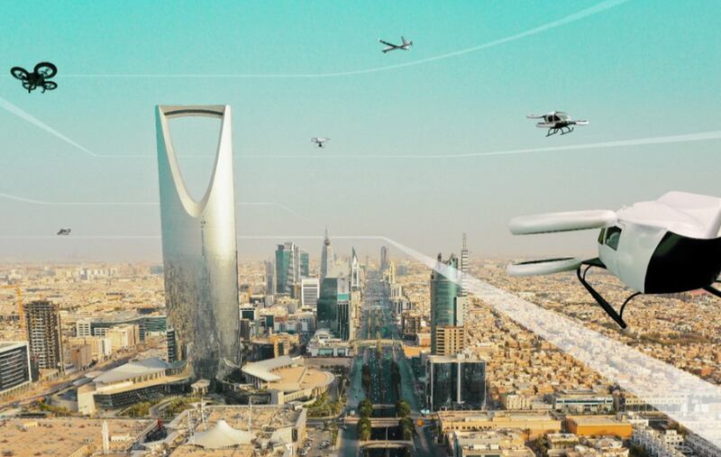 A rendering of drones over Riyadh. Wa’ed Ventures’ investment comes on top of the $83 million already raised by Terra Drone.