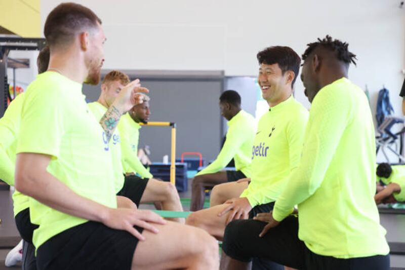 Son Heung-min Son chats with teammates. Getty Images