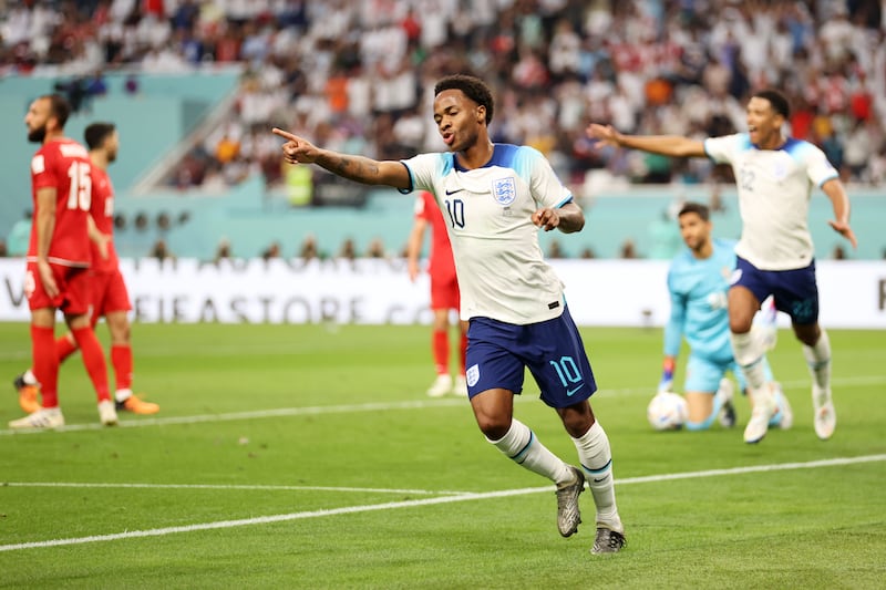 Raheem Sterling  after scoring. Getty