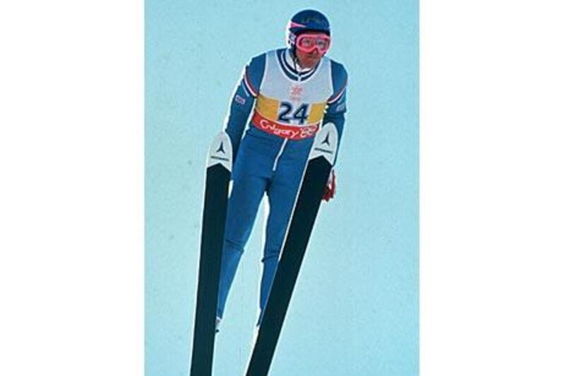 Eddie "the Eagle" Edwards, the British ski jumper, soaring to fame at the Calgary Games.